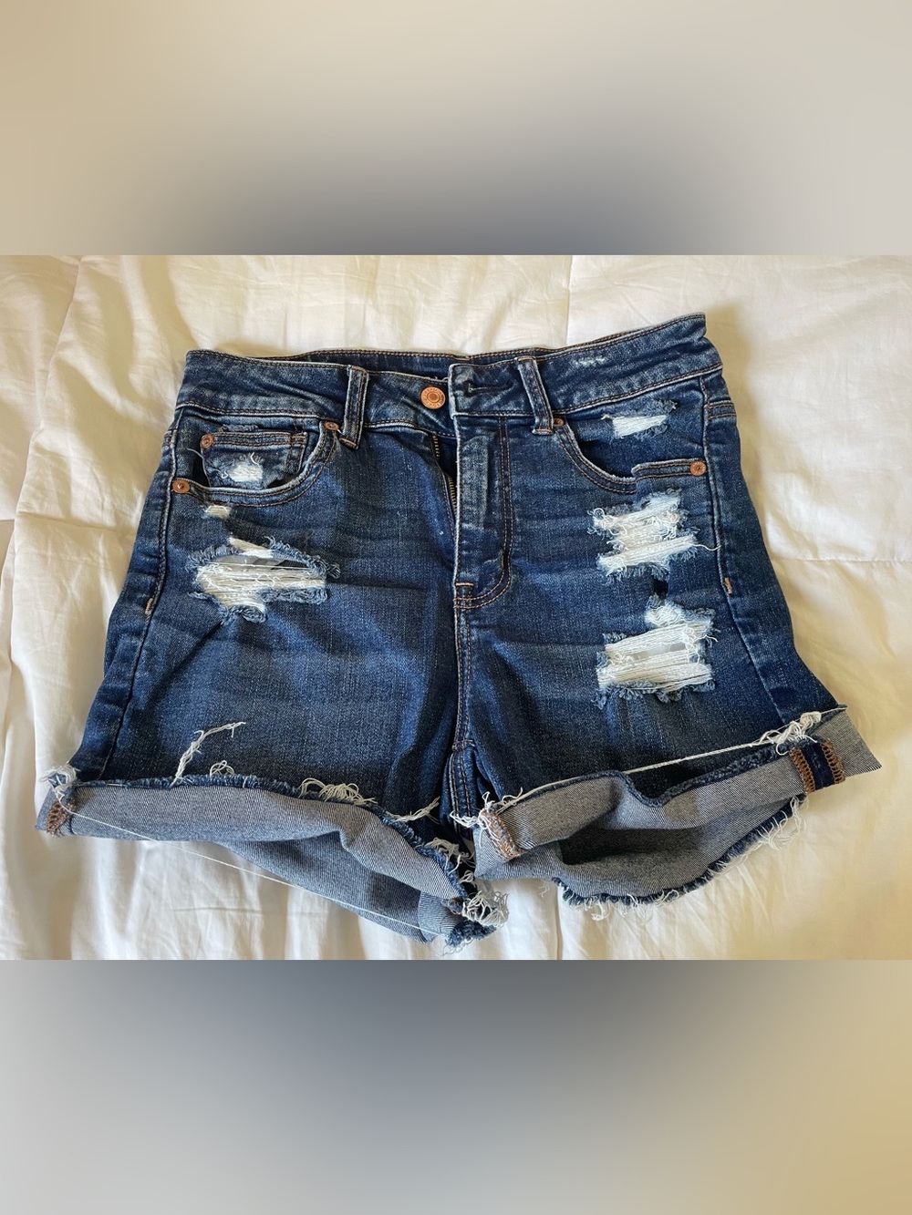 American Eagle Outfitters Dark Blue Distressed Denim Shorts